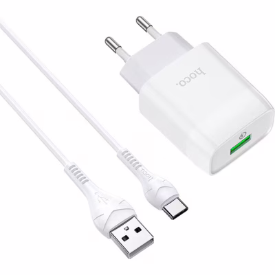 Зарядное устройство HOCO C72Q Glorious USB QC3.0 + cable USB to USB-C 18W White (6931474732552)