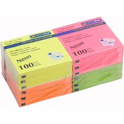 Папір для нотаток Buromax with adhesive layer 76х76мм, 100sheets, NEON colors (BM.2312-98)