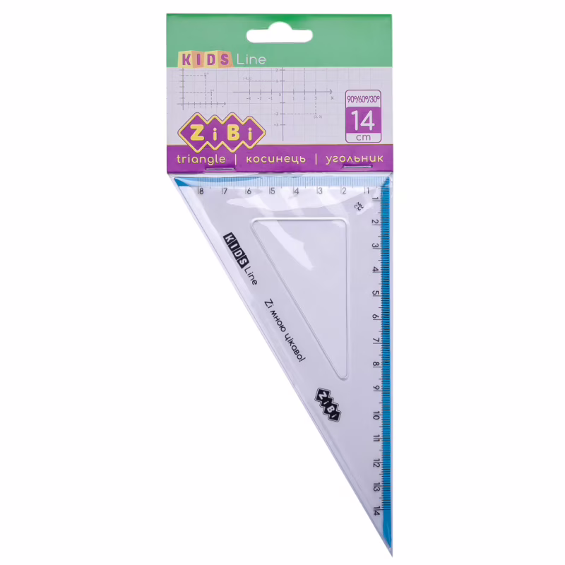 Линейка ZiBi Kids Line Угольник 140мм, 90°/60° с голубой полоской, блистер (ZB.5622-14)