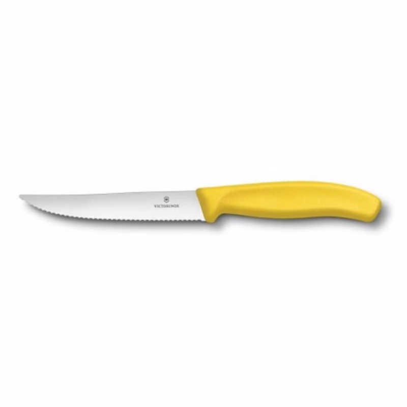 Кухонний ніж Victorinox SwissClassic для стейка 12 см, волнистое лезвие, желтый (6.7936.12L8)