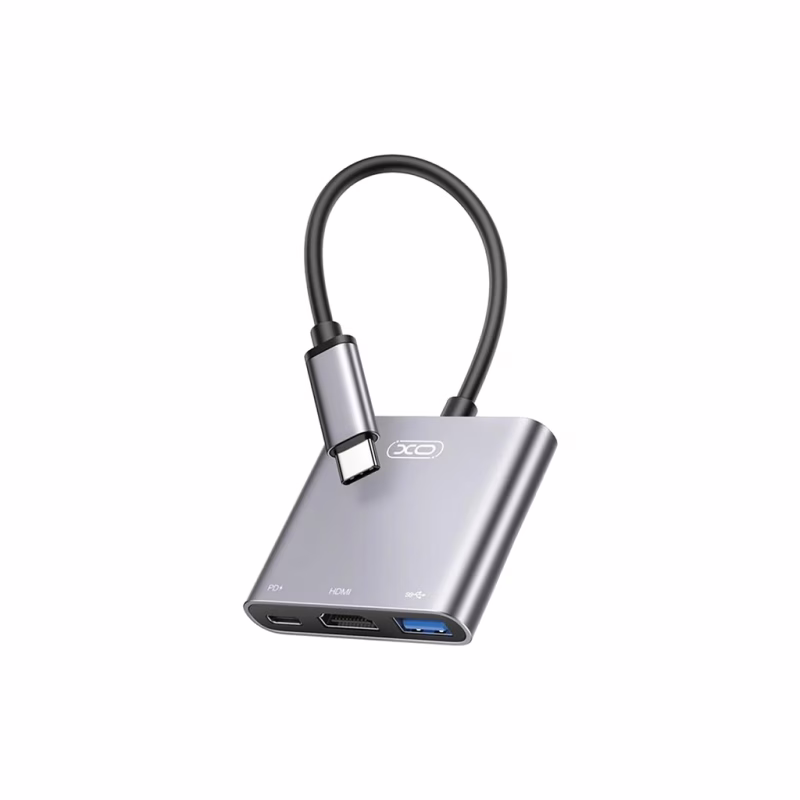 Концентратор XO USBC to USBCPD100W + HDMI 4K30Hz + USB 3.0 grey (HUB011.tranish)