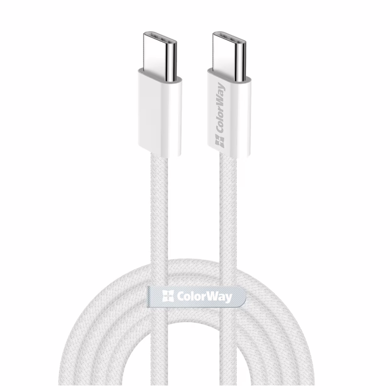 Дата кабель USB-C to USB-C 2.0m (braided cotton) (PD Fast Charging 60W) 3.0А grey ColorWay (CW-CBPDCC068-GR)