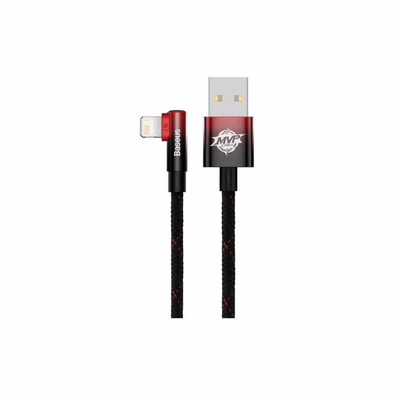 Дата кабель USB 2.0 AM to Lightning 1.0m 2.4A 90° corner black/red Baseus (CAVP000020)