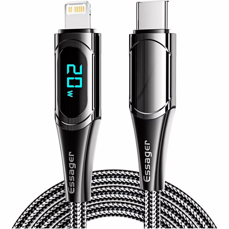 Дата кабель USB-C to Lightning 2.0m 20W Digital Display black Essager (EXCTL-YDA01)