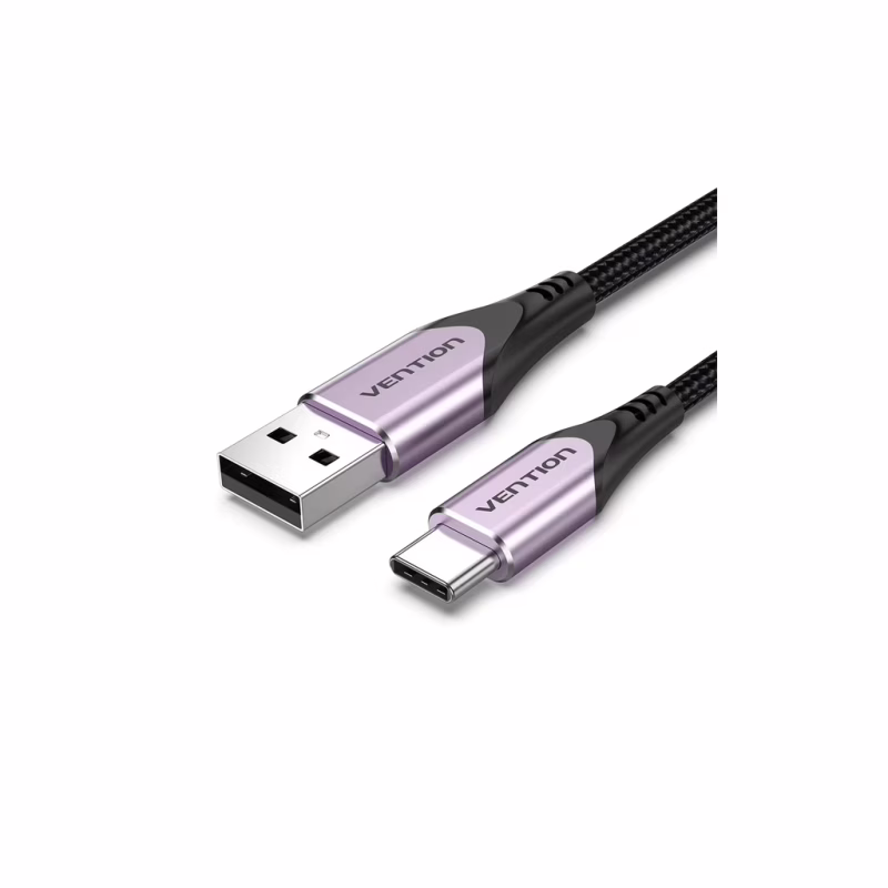 Дата кабель USB 2.0 AM to USB-C 1.5m 3A cotton braided aluminum purple Vention (CODVG)