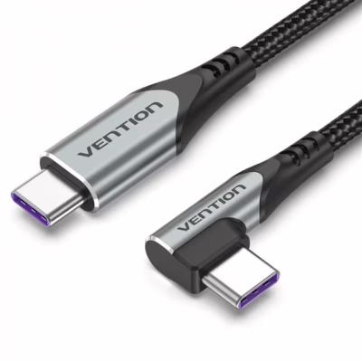Дата кабель USB 2.0 USB-C to USB-C 1.0m 5A 90° corner aluminum gray Vention (TAKHF)