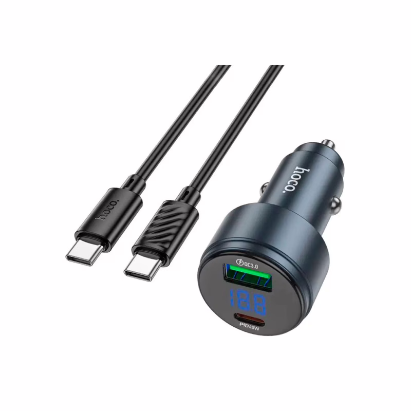Зарядний пристрій HOCO 1xUSB-C PD30W car adapter + cable USB-C to Lightning gray (6942007633062)