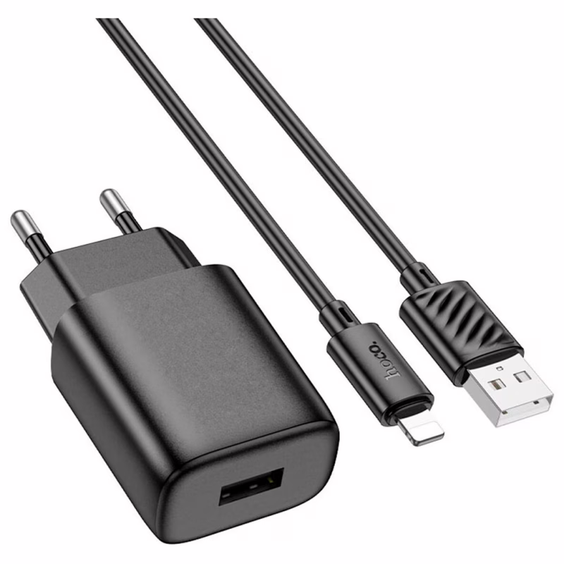 Зарядное устройство HOCO C134A Solid USB + cable USB to Lightning Black (6942007621311)