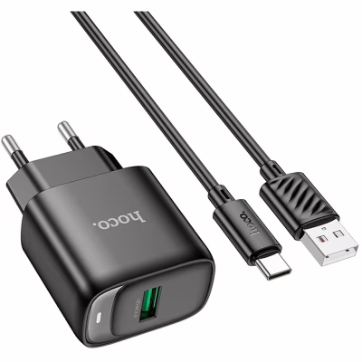 Зарядное устройство HOCO C140A Smart USB QC3.0 + cable USB to USB-C Black (6942007627825)