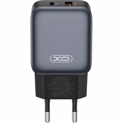 Зарядное устройство XO L154 USB-C PD20W + USB-A QC3.0 Black (L154.black)