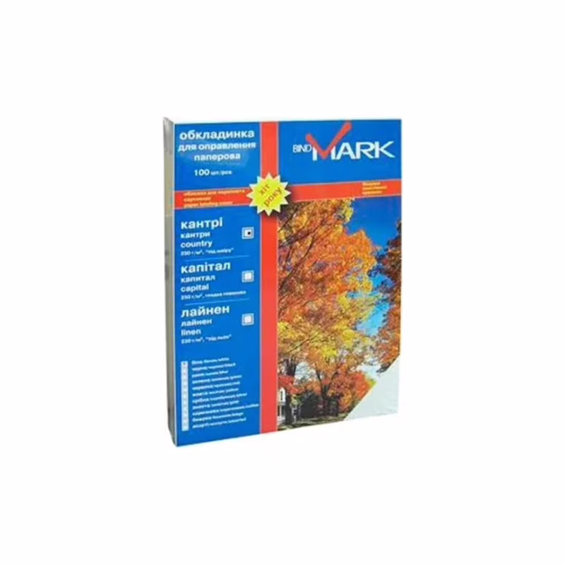 Обкладинка для палітурки bindMARK карт. Кантри А4 230 г/м2 (100 шт.) белая (41701)