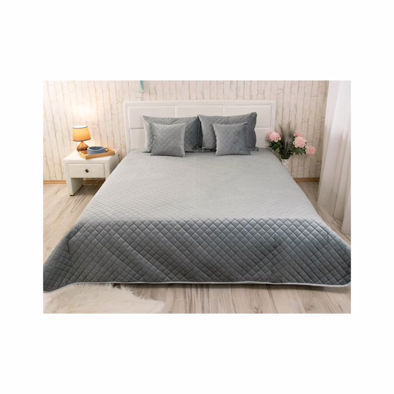 Покривало Руно двостороннє декоративне Velour Dark Grey ромб 150х220 см (360.55_Dark Grey ромб)