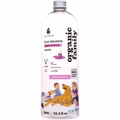 Засіб для миття підлоги Purenn Organic Family Amigo Animal Friendly неароматизований, антибактеріальний 1 л (4751024880166)