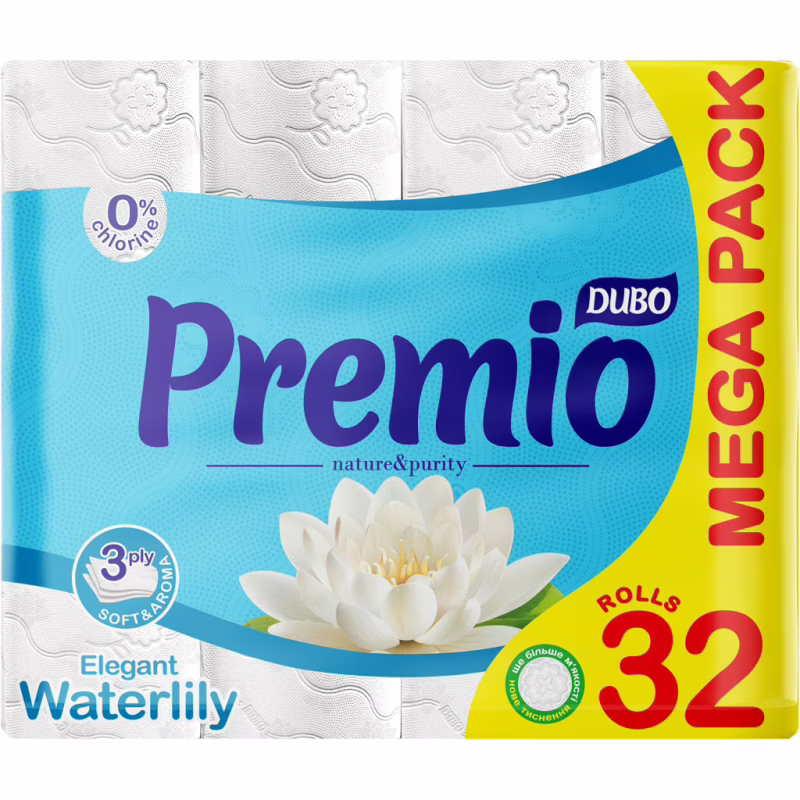 Туалетний папір Диво Premio Waterlily 3 шари 32 рулони (4820003837757)