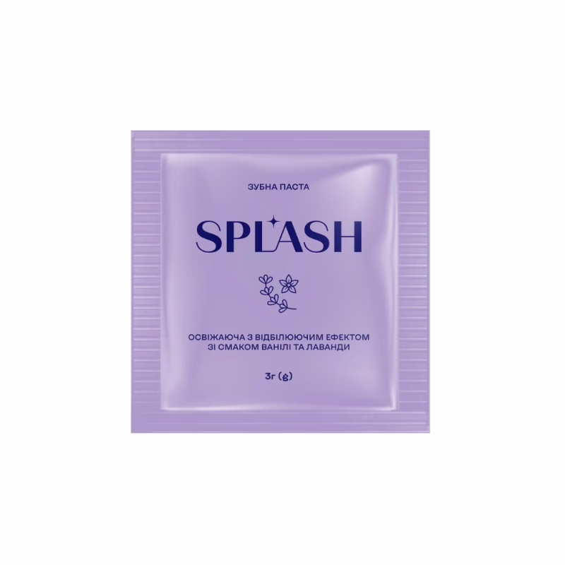 Зубна паста Splash Освіжальна з відбілювальним ефектом Зі смаком ванілі та лаванди 3 г (4820266831769)
