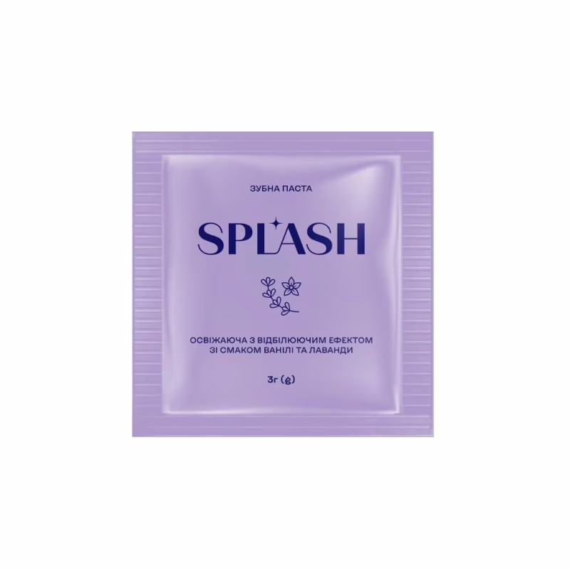 Зубная паста Splash Освежающая с отбеливающим эффектом Со вкусом ванили и лаванды 3 г (4820266831769)