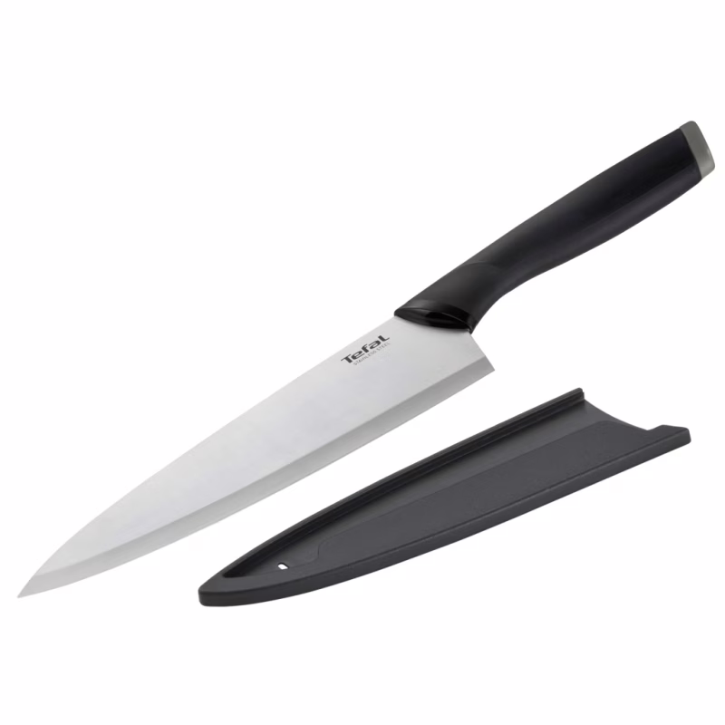 Кухонний ніж Tefal Comfort, 20см, з чохлом, нержавіюча сталь, пластик, чорний (K2213244)