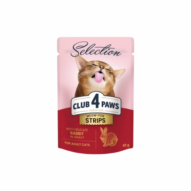 Вологий корм для кішок Club 4 Paws Selection Плюс Полоски с кроликом в соусе 85 г (4820215368087)