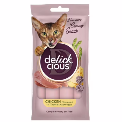 Ласощі для котів Delickcious курка з додаванням сиру та спаржі 4х15 г (4820269145184)