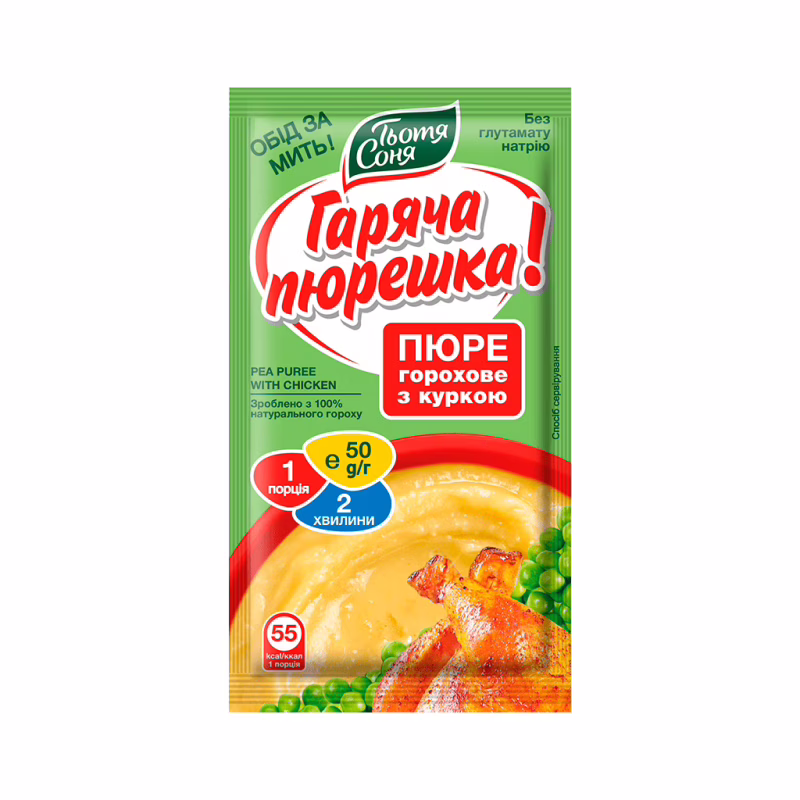 Пища быстрого приготовления Тьотя Соня Пюре гороховое с курицей 50 г (4820015105172)