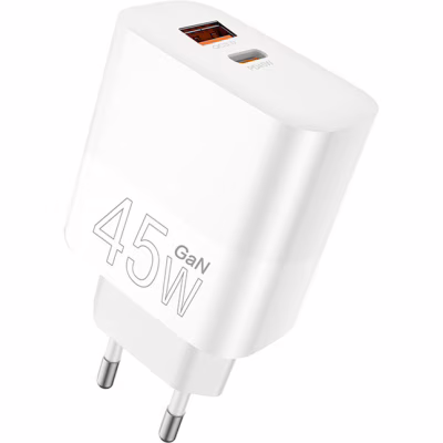 Зарядное устройство WUW C209 1xUSB-C PD45W + 1xUSB QC3.0 18W White (WUW-C209)