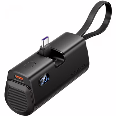 Батарея універсальна Vention 4800mAh 22,5W PD, USB-C In/Out, LED display, with built-in USB-C cable Black (FHQB0)