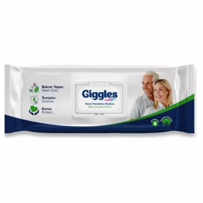 Вологі рукавички для миття всього тіла Giggles 21*24 см з клапоном 50 шт, урологічні, для лежачих хворих (8680131206124)