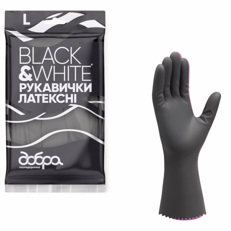 Рукавички господарські Добра Господарочка Black&White Латексні Розмір L (4820086523813)