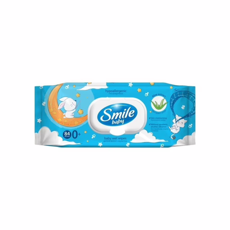Детские влажные салфетки Smile baby з алоє, з клапаном, 84 шт (4823071646863)
