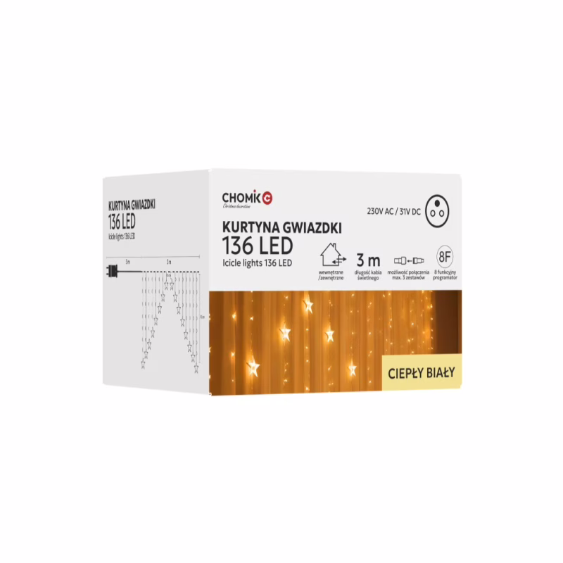 Гірлянда Chomik Штора зірки 136 LED теплий білий, 3 м, від мережі (5900779880030)