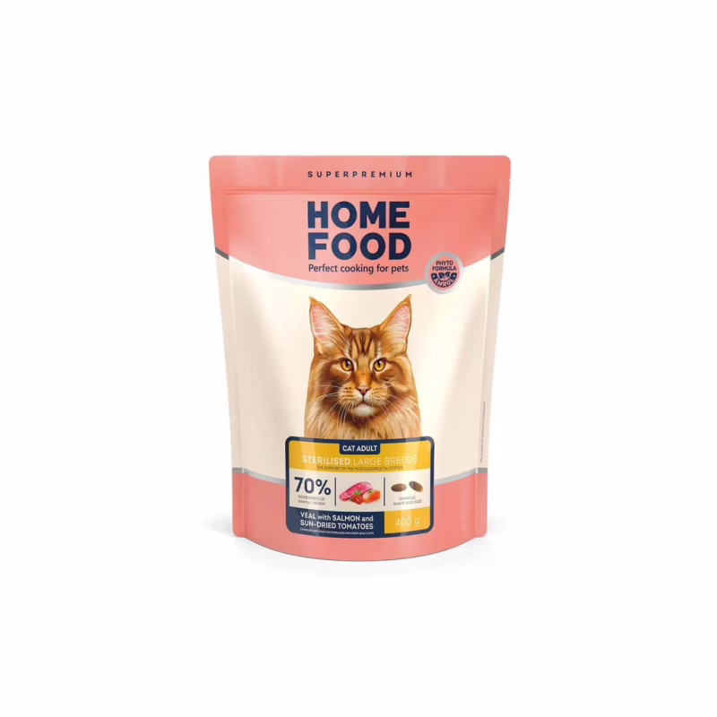 Сухий корм для кішок Home Food For large breeds з телятиною, лососем та в’яленими томатами 400 г (4820235021009)