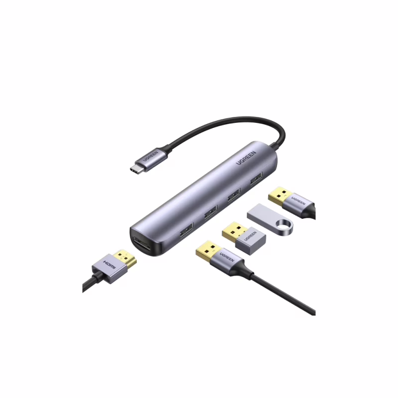 Концентратор Ugreen USB-C to 4xUSB 3.0 + HDMI CM417 gray (20197)