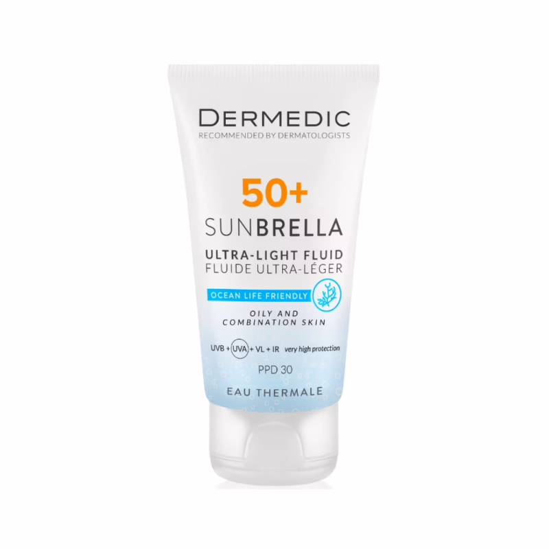 Засіб від засмаги Dermedic Sunbrella Ультралегкий захисний флюїд SPF 50+ Для жирної та комбінованої шкіри 40 мл (5901643177560)
