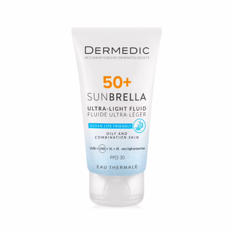 Засіб від засмаги Dermedic Sunbrella Ультралегкий захисний флюїд SPF 50+ Для жирної та комбінованої шкіри 40 мл (5901643177560)