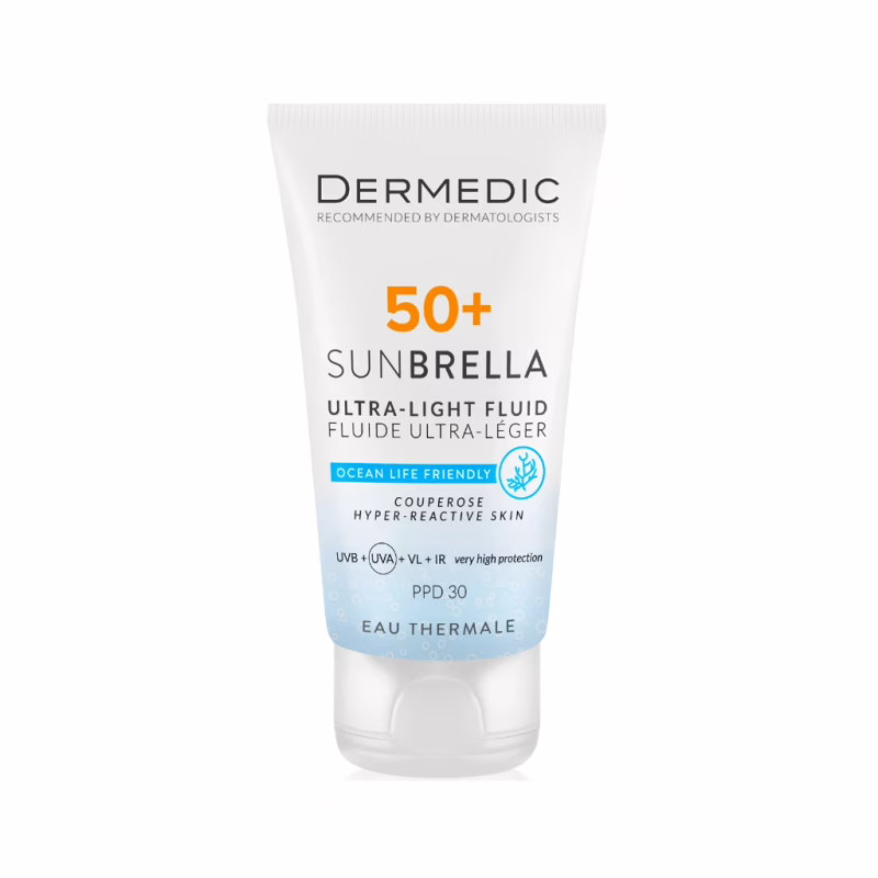 Засіб від засмаги Dermedic Sunbrella Ультралегкий захисний флюїд SPF 50+ Для судинної та гіперактивної шкіри 40 мл (5901643177584)