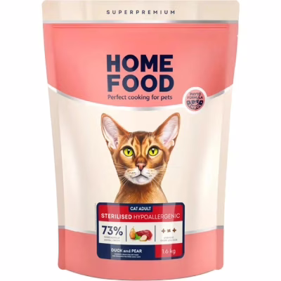 Сухой корм для кошек Home Food Grain-free hypoallergenic Suitable for exotic breeds с уткой и грушей 1.6 кг (4820235020231)