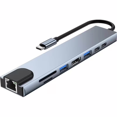 Концентратор Dynamode USB-C 8-in-1 HDMI 4K30Hz + 1xRJ45 + 1xUSB 3.0 + 1xUSB 2.0 + 1xUSB-C PD (BYL-2017L)