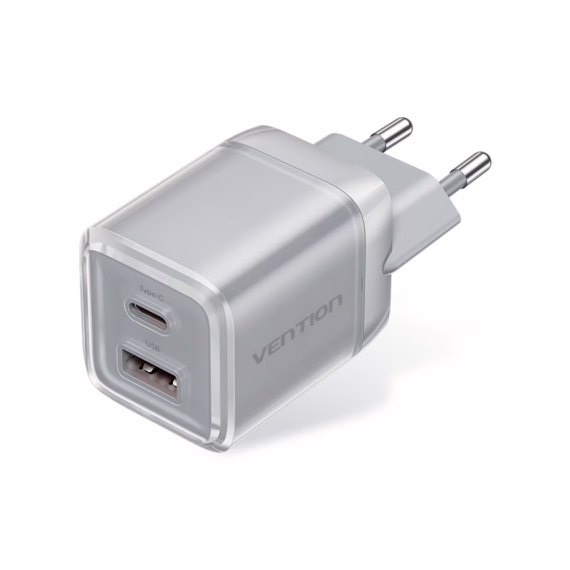 Зарядное устройство Vention 1xUSB-C PD70W + 1xUSB QC3.0 22.5W GaN transparent gray (FCGH0-EU)