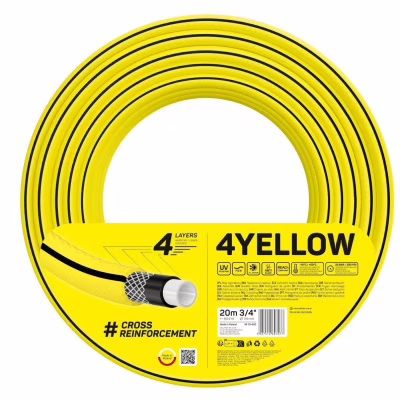 Поливочный шланг Cellfast 4YELLOW 3/4" 20м, 4 слоя, до 20 Бар, -10…+50°C (10-520)