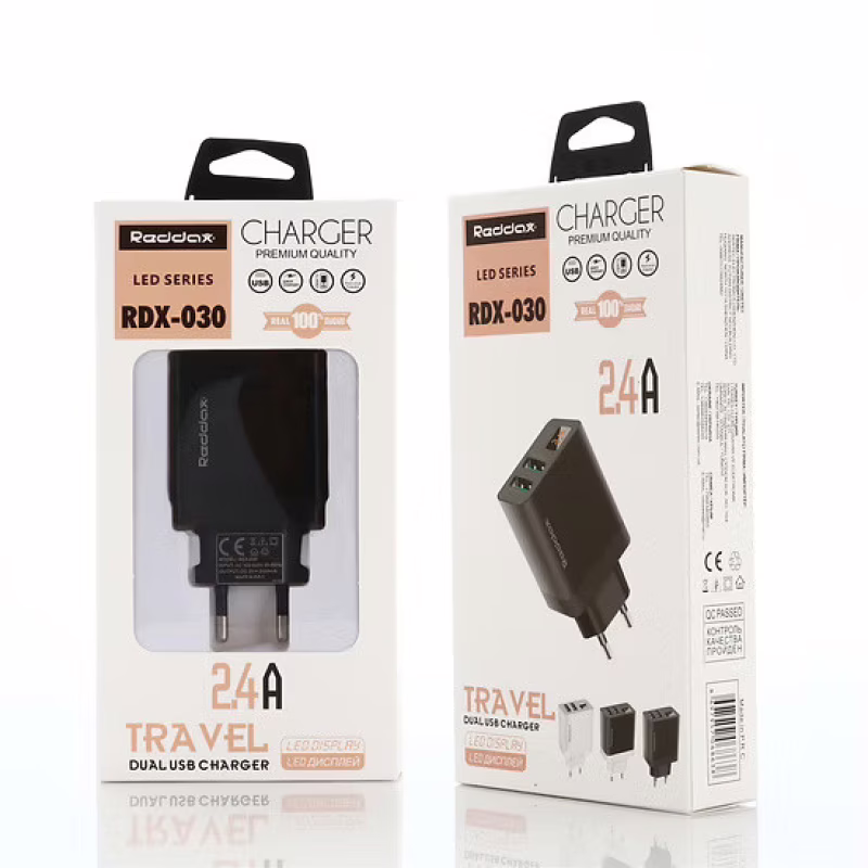 Сетевое зарядное устройство REDDAX RDX-030, Dual USB, 12W, 2.4A, Black