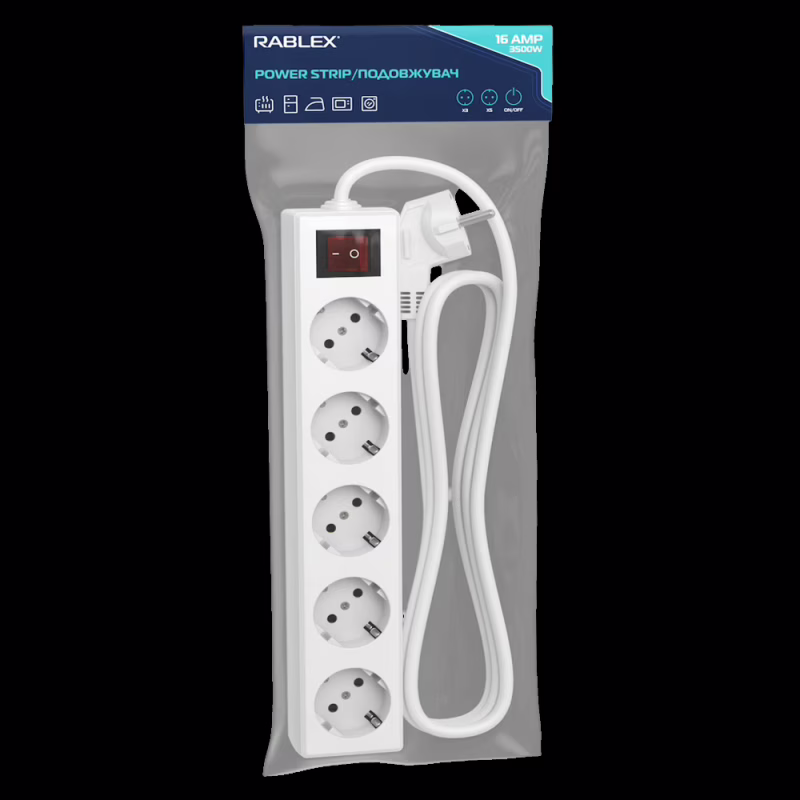 Мережевий фільтр Rablex RB5-2M 5 розеток 2 метри 16 A 1.5mm 3500W