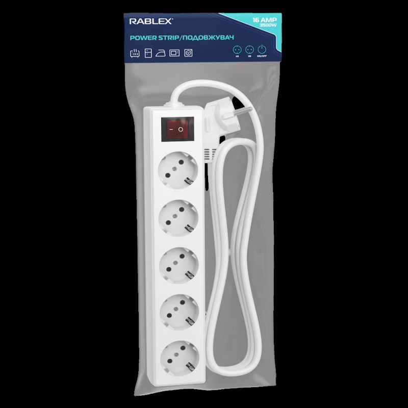 Сетевой фильтр Rablex RB5-3M 5 розеток 3 метра 16A 1.5mm 3500W