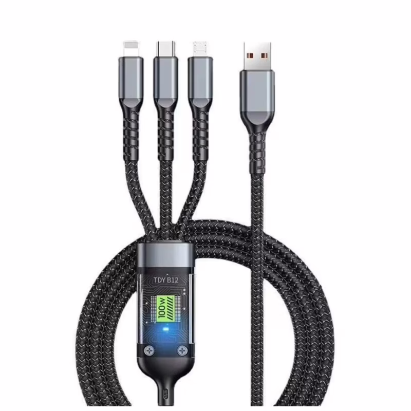Дата кабель USB 2.0 AM to Lightning + Micro 5P + USB-C 1.2m 100W nylon black XoKo (SC-3100)