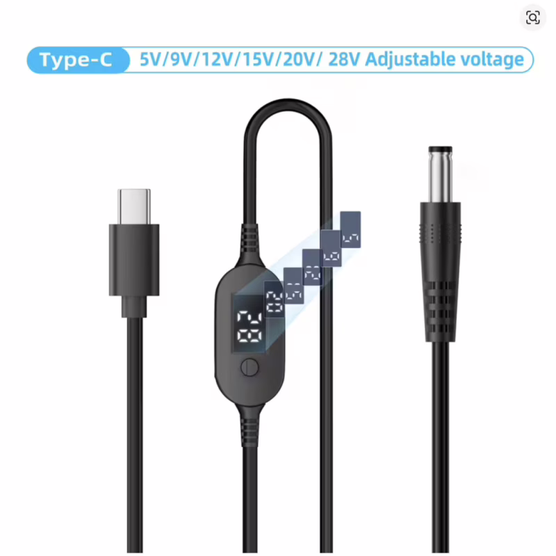 Кабель живлення USB-C to DC 5.5x2.5mm 1.0m 5V/9V/12V/15V/20V/28V 140W black XoKo (XK-K695)