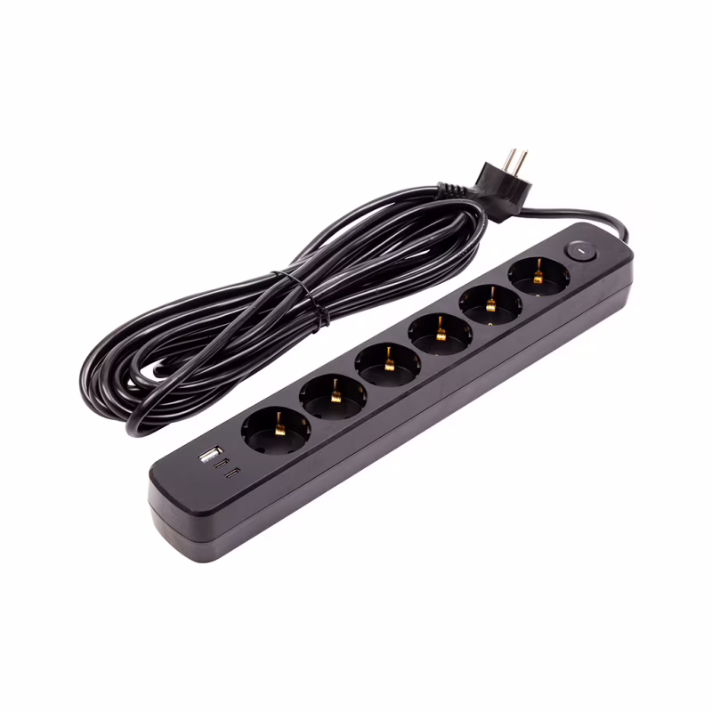 Мережевий фільтр живлення PowerPlant 7м, 6 розеток,USB, Type-C (YS-N6086/7c) (EX610686)