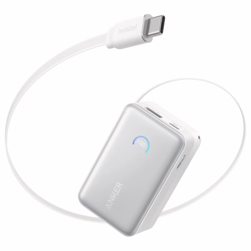 Батарея универсальная Anker 10000mAh Nano 45W, Built-In USB-C Cable, White (A1638H21)