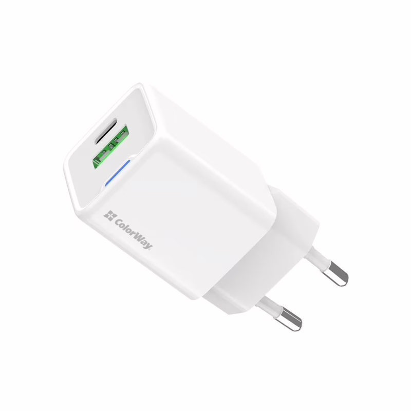 Зарядное устройство ColorWay USB-C PD20W + 1xUSB QC4.0 white (CW-CHS062PD-WT)