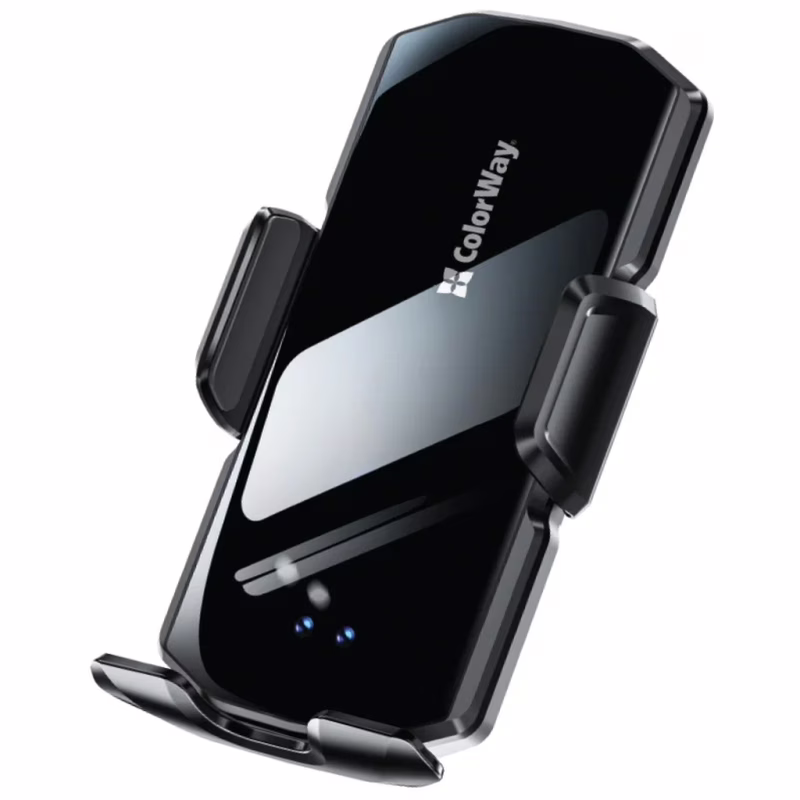 Універсальний автотримач ColorWay FlameGrip, автозажим, Wireless Charger 15W Black (CW-CHAW070Q-BK)