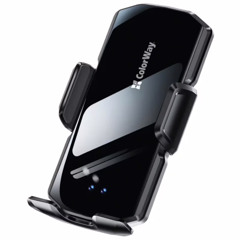 Универсальный автодержатель ColorWay FlameGrip, автозажим, Wireless Charger 15W Black (CW-CHAW070Q-BK)