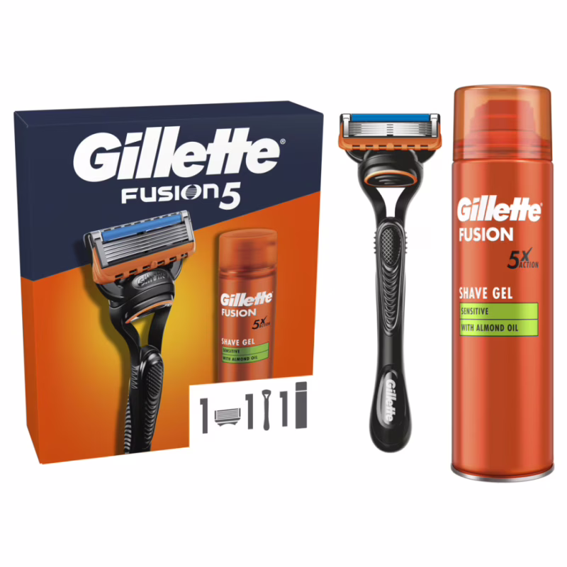 Набір косметики Gillette Fusion5 Станок для гоління чоловічий (бритва) з 1 змінним картриджем + Гель для гоління 200 мл (8700216534048)